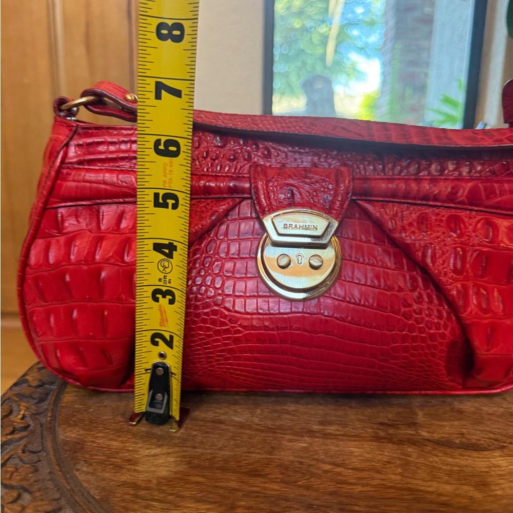 Brahmin Red Croc-Embossed Leather Shoulder Bag with Gold-Tone Clasp - Picture 10 of 10
